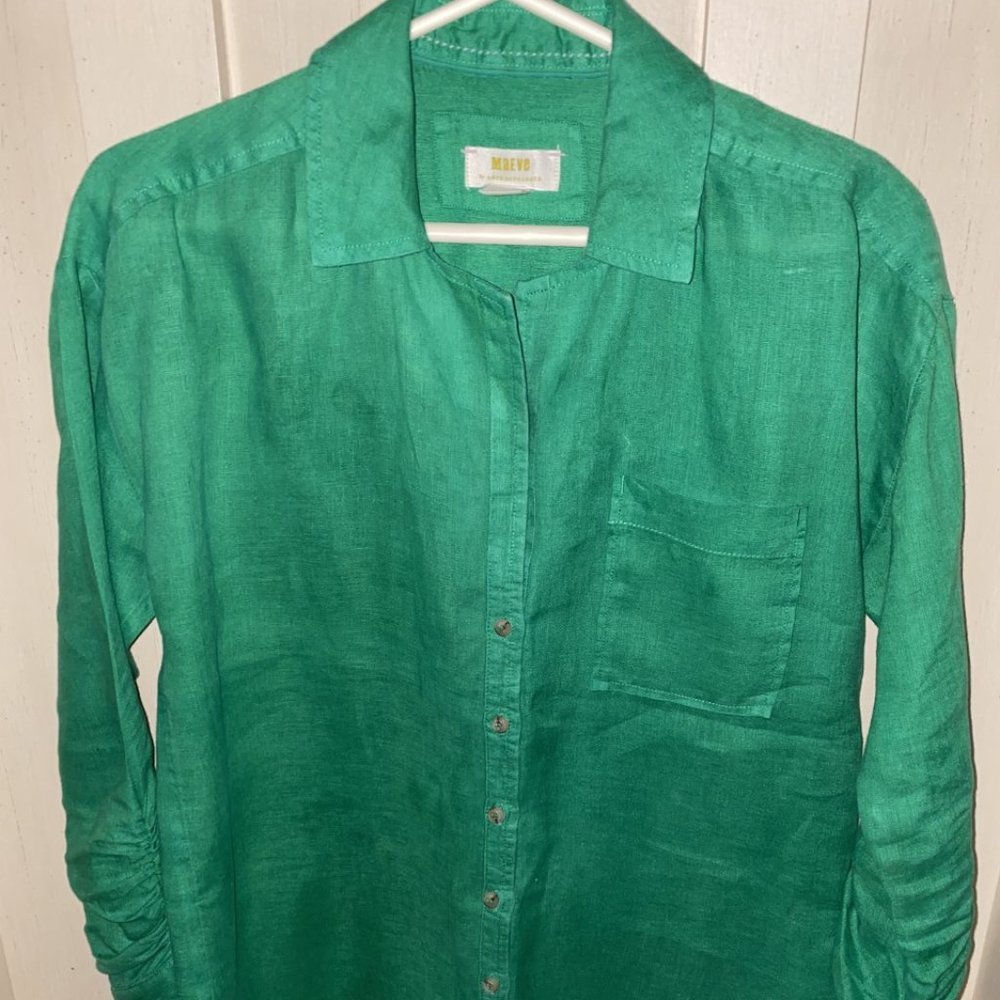 Maeve by Anthropologie green linen blouse